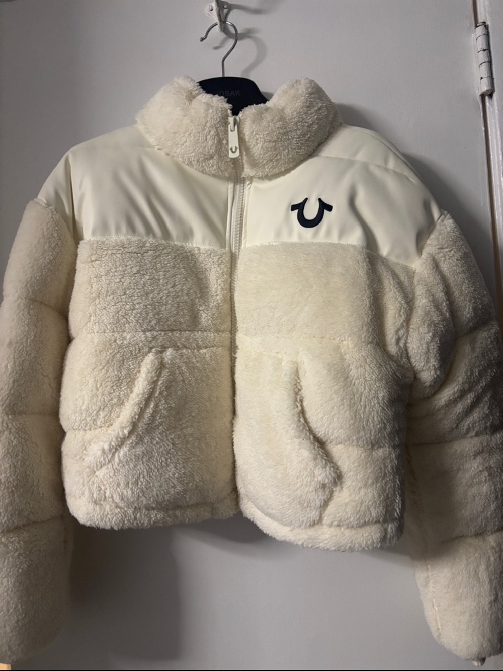 True Religion Ivory Sherpa Puffer Jacket